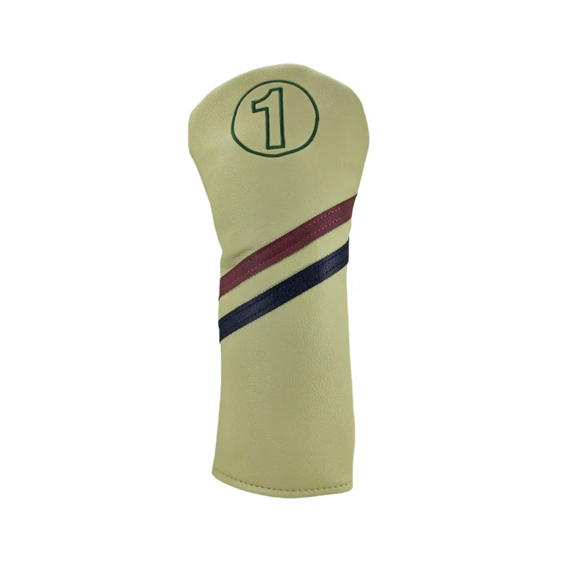 Beige golf club head cover with number 1 on a white background