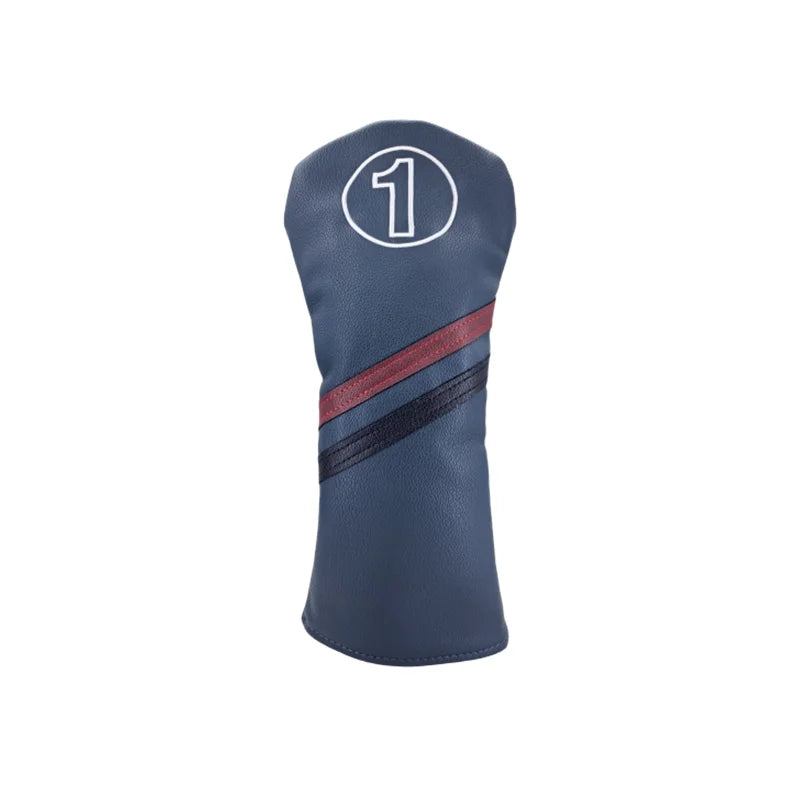 Navy golf club head cover with number '1' and red and black stripes on a white background