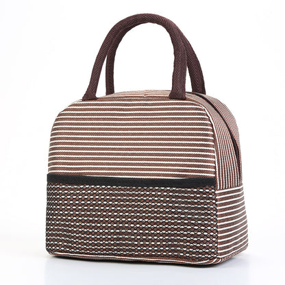 Striped handbag with a handle on a white background