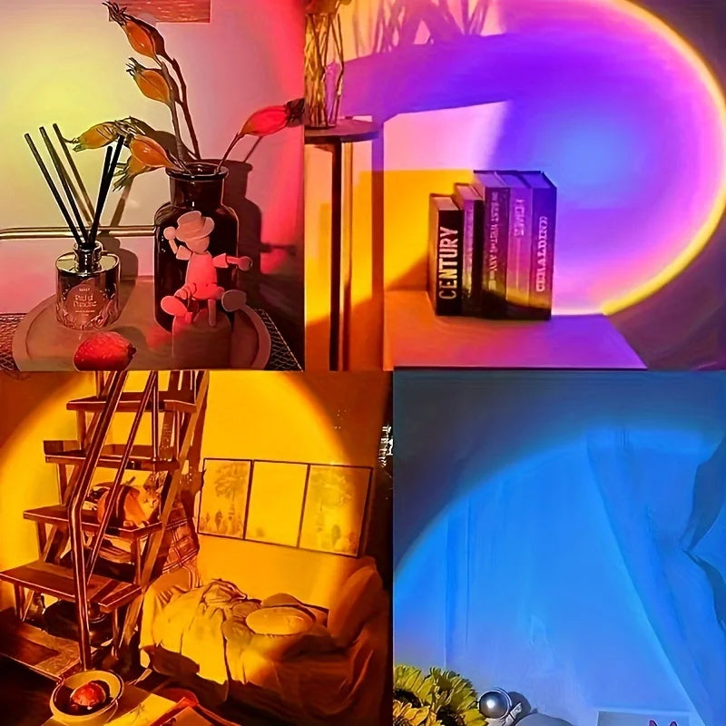 Collage of four scenes with different colored lighting effects.