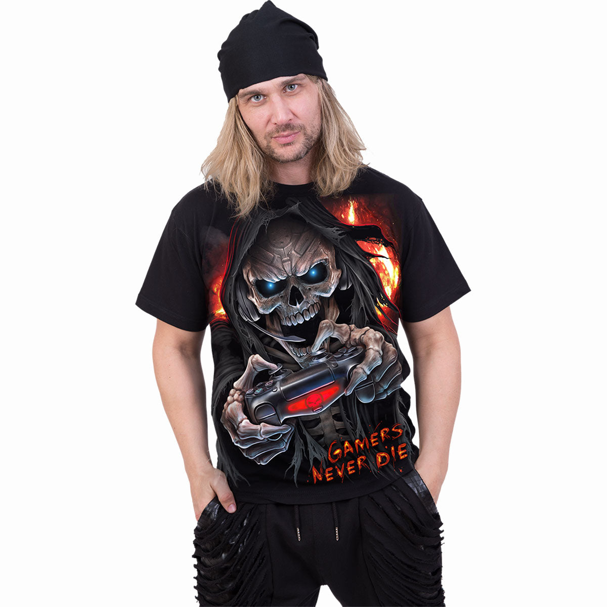 Respawn T-Shirt Black Gaming Skull Graphic 100% Cotton Gamer Tee Shirt Skeleton