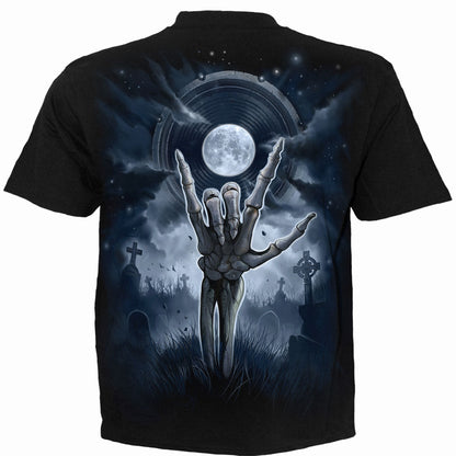 Grim Rocker T-Shirt Black Skeleton Guitarist Graphic 100% Cotton Tee Rock Metal