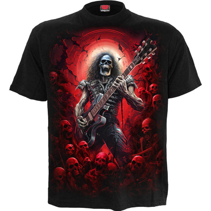 Tomb of Rock T-Shirt Black Heavy Metal Skeleton Guitar Graphic Cotton Tee Shirt