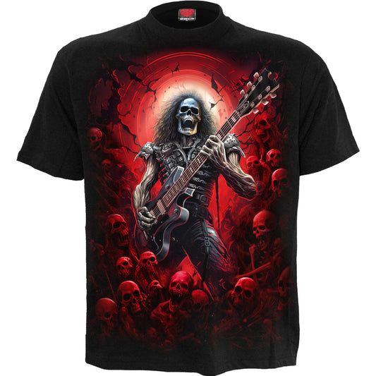 Tomb of Rock T-Shirt Schwarz Heavy Metal Skelett Gitarren Grafik Baumwoll T-Shirt