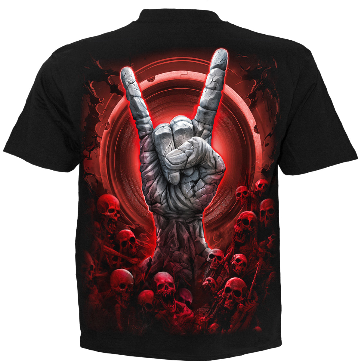 Tomb of Rock T-Shirt Black Heavy Metal Skeleton Guitar Graphic Cotton Tee Shirt