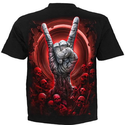 Tomb of Rock T-Shirt Black Heavy Metal Skeleton Guitar Graphic Cotton Tee Shirt