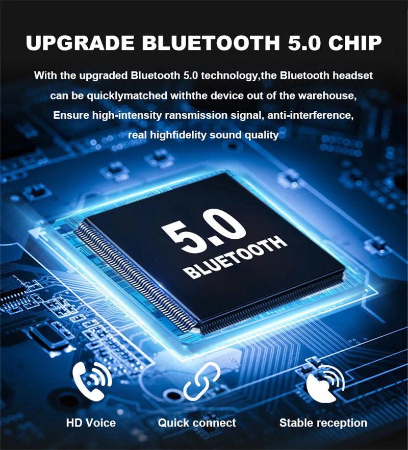 Bluetooth 5.0 chip with circuit board design on a dark background