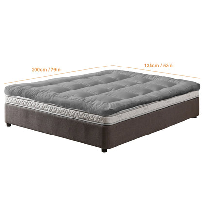 Gray mattress with dimensions labeled on a white background