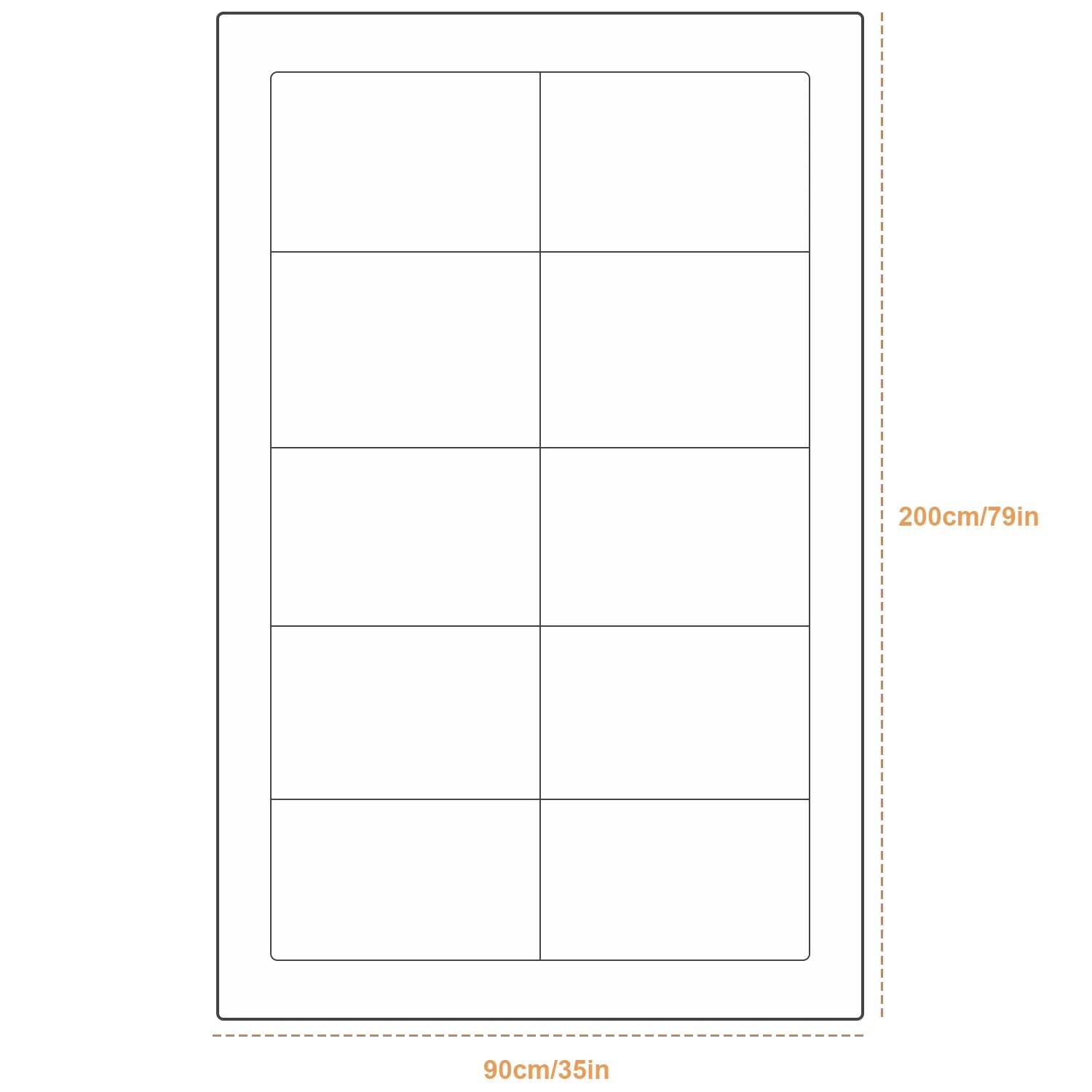 Sheet of labels with a grid pattern and dimensions on a white background