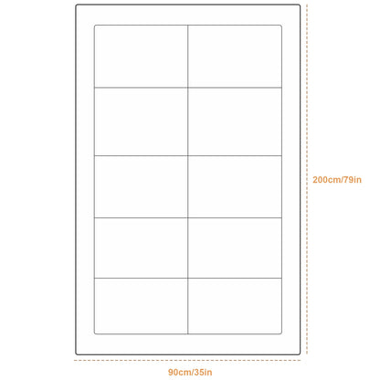 Sheet of labels with a grid pattern and dimensions on a white background