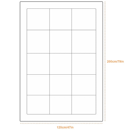 Sheet of labels with grid pattern and dimensions on a white background