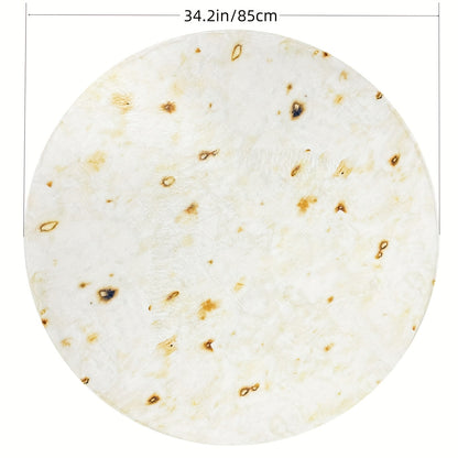 Round tortilla with dimensions displayed on a white background