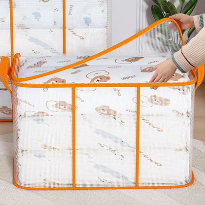 Storage bag with cartoon animal design and orange handles on a light background