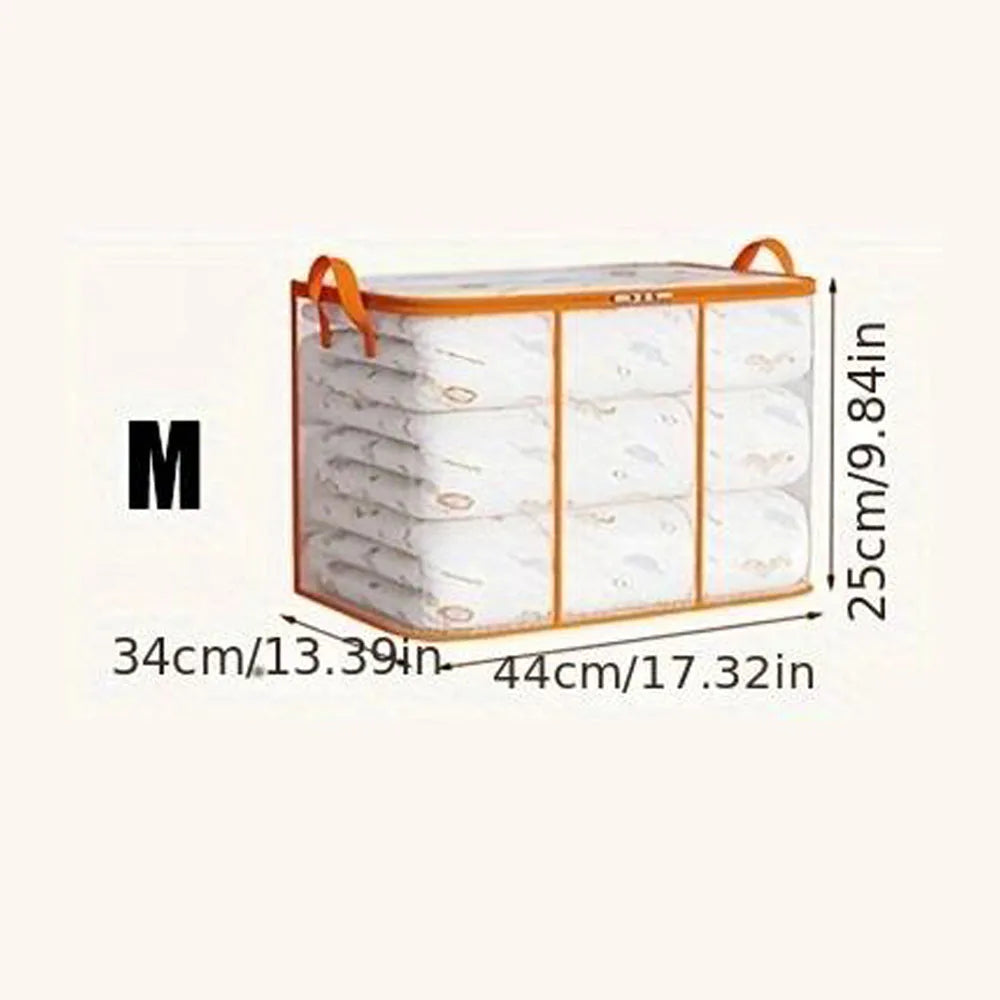 Storage basket with dimensions labeled on a white background