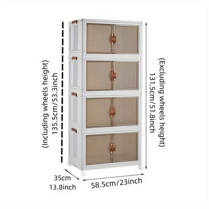 Stackable storage unit with dimensions indicated on a white background