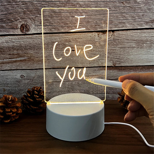 LED sign with 'I Love You' text on a wooden surface