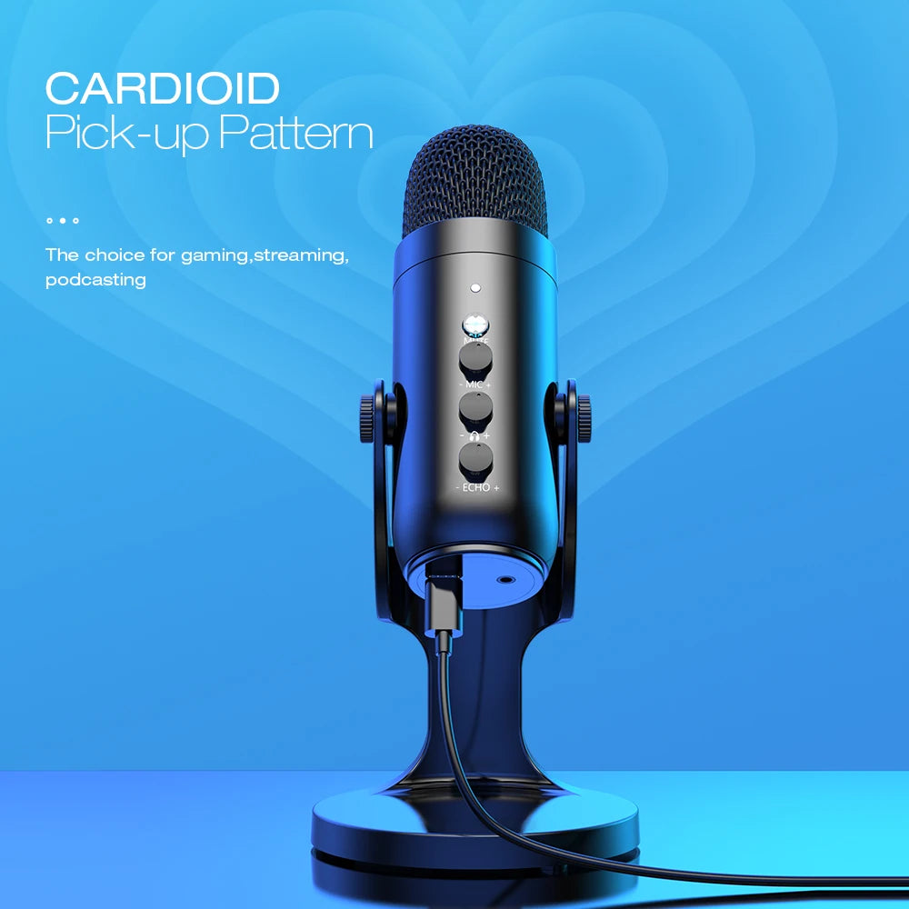 Microphone with 'Cardioid Pick-up Pattern' text on a blue background
