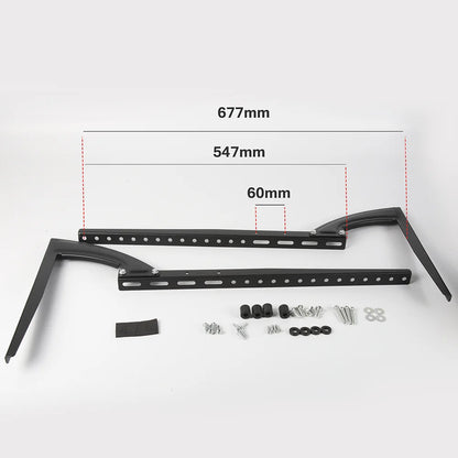 Black metal bracket with measurement details on a white background
