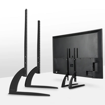 Black TV stand with a screen on a white background