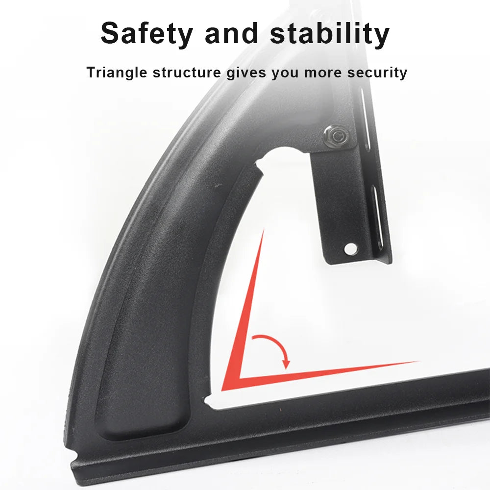 Black car fender with triangle structure graphic and text on a white background