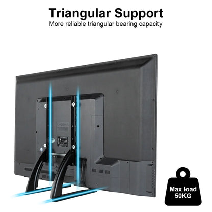 Back view of a TV with triangular support structure and text highlighting reliability.