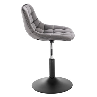 Gray cushioned chair with a black base on a white background