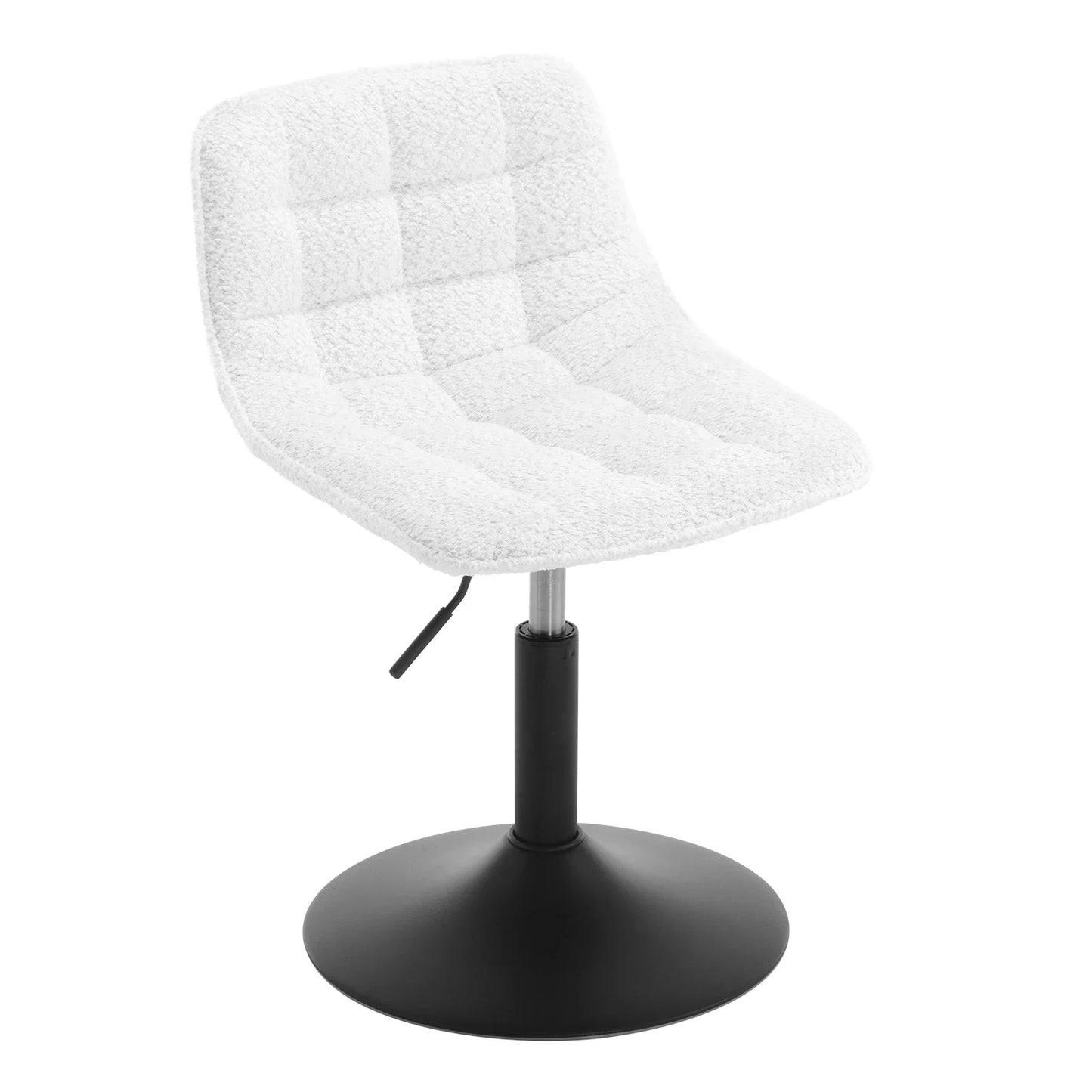 White textured chair with black base on a white background