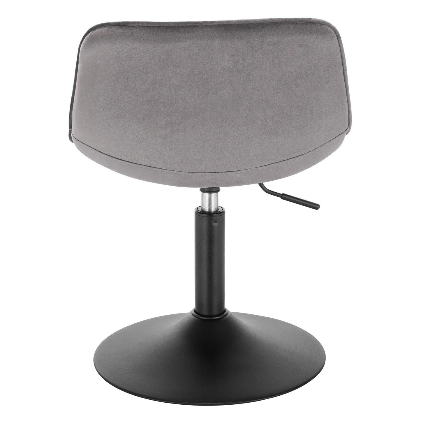 Gray swivel chair with a black base on a white background