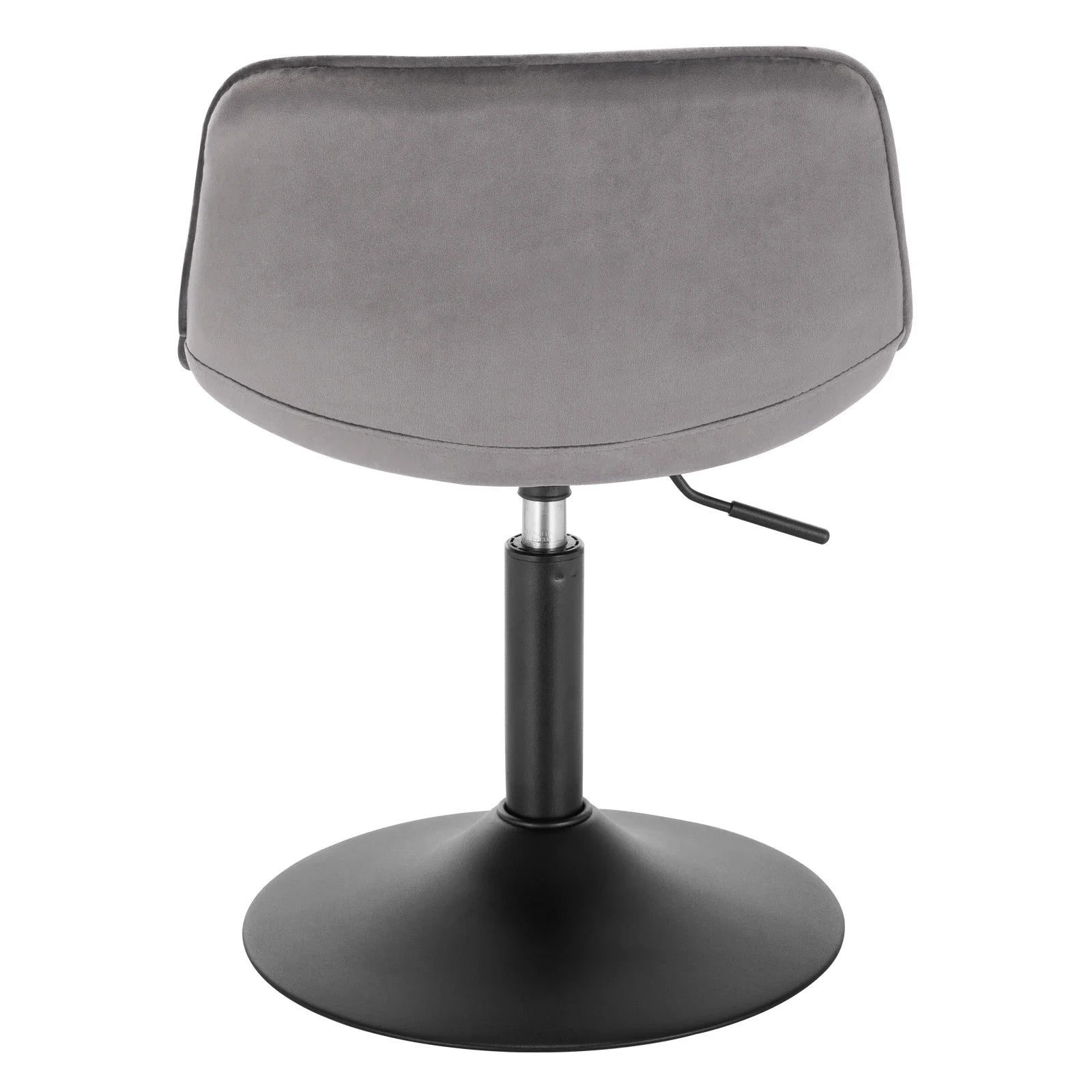 Gray swivel chair with a black base on a white background