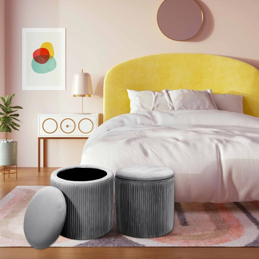 velvet storage ottoman grey