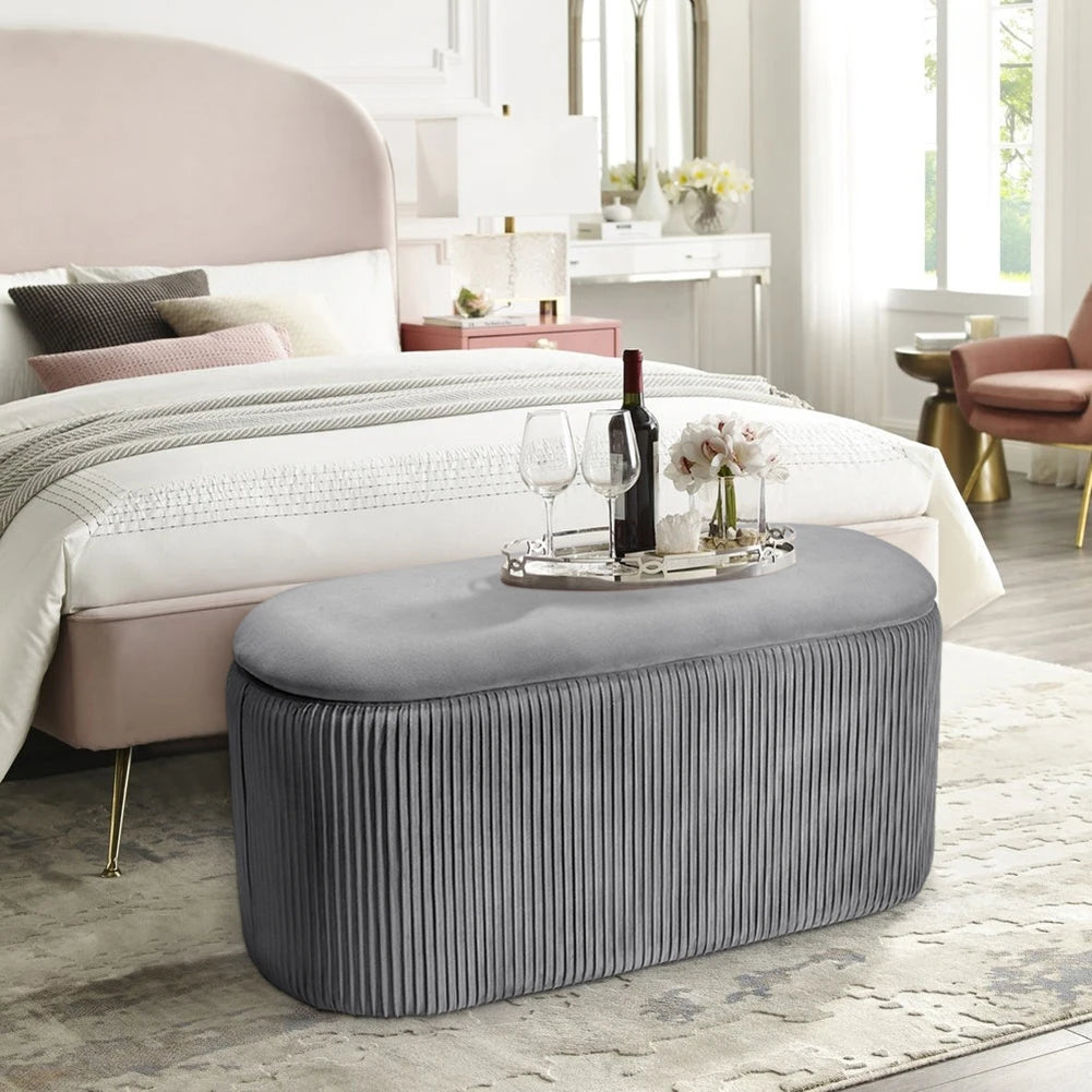 velvet storage ottoman grey