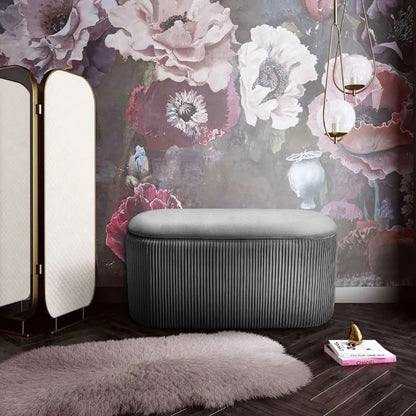 velvet storage ottoman grey