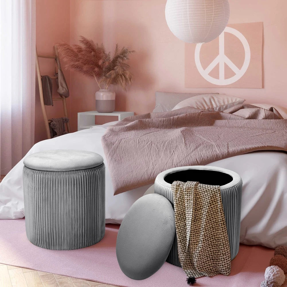 velvet storage ottoman grey