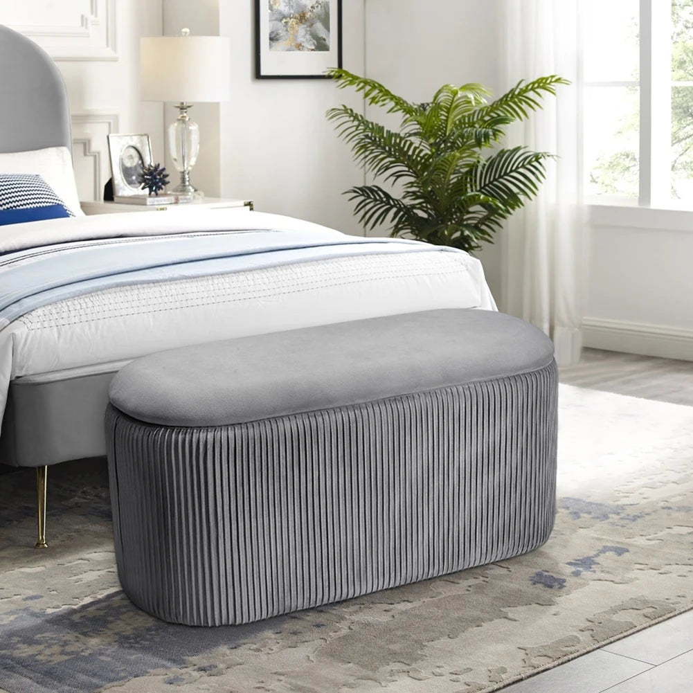 Velvet Storage Ottoman Grey