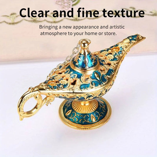 Decorative Aladdin lamp with gold and blue details on a white background