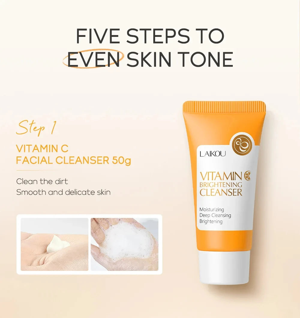 Lakou Vitamin C Facial Cleanser with instructions on using it for even skin tone.