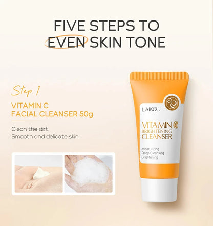 Lakou Vitamin C Facial Cleanser with instructions on using it for even skin tone.