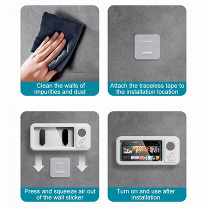 Step-by-step installation guide for a wall-mounted device with text instructions.