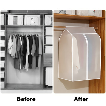 Clothing storage solution before and after use in a closet.