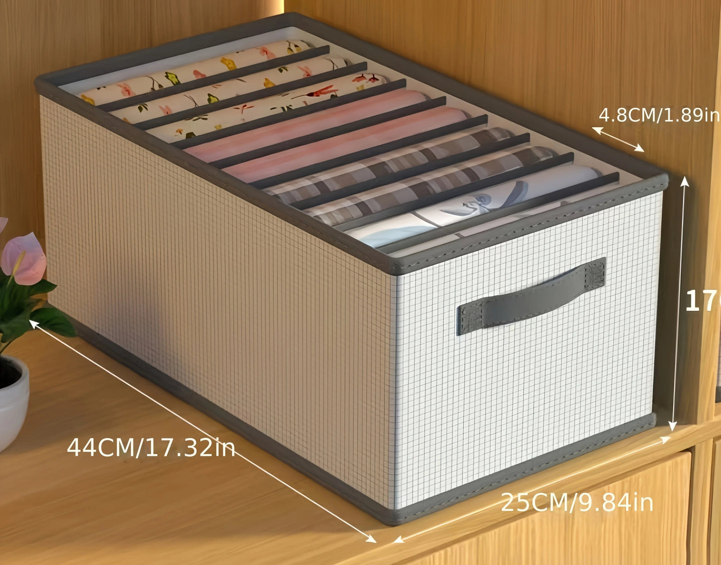 White/Grey Storage Box with Dimensions