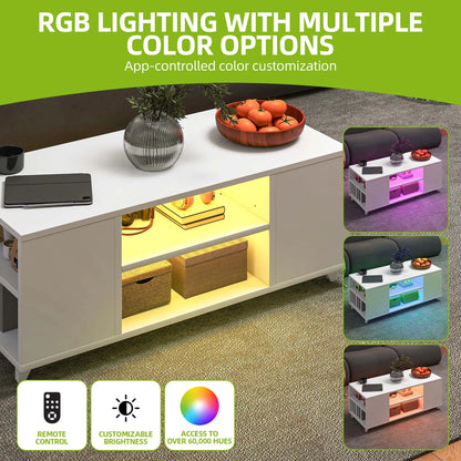 Modern living room setup with RGB lighting control features on a green background