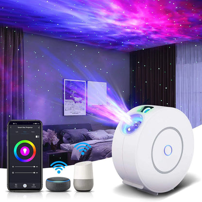 Smart star projector with smartphone app control in a room setting