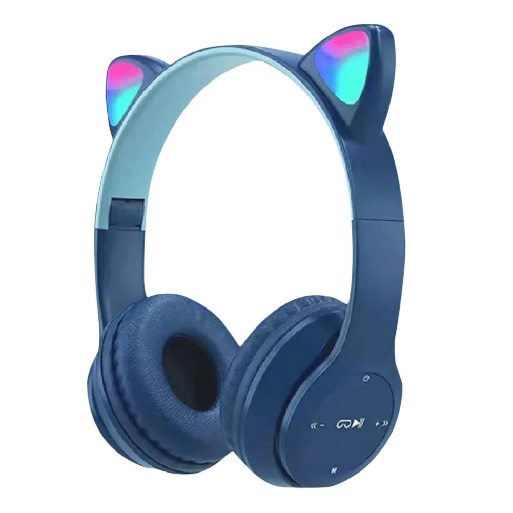 Blue headphones with cat ear design on a white background