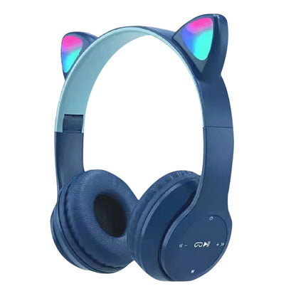 Blue headphones with cat ear design on a white background