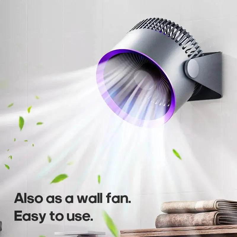 Wall-mounted fan with a light on a white background