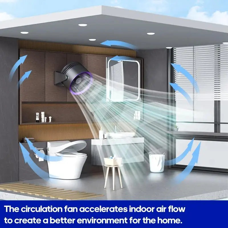 Bathroom with a circulation fan shown to improve indoor air flow