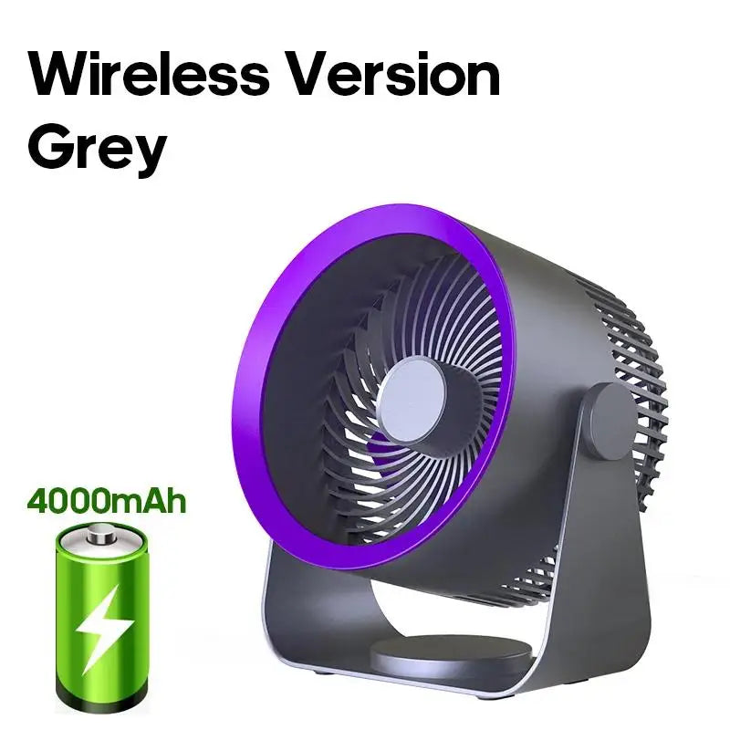 Gray and purple portable fan with 4000mAh battery icon on a white background