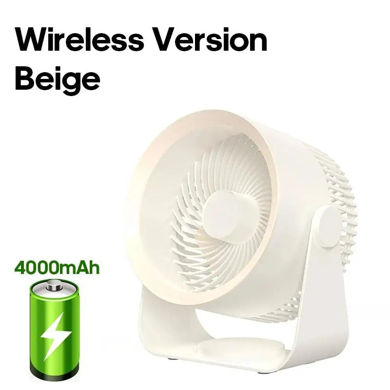 White portable fan with a 4000mAh battery icon on a white background