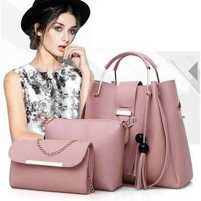 Womens 3 Piece Handbag and Purse Set Pink