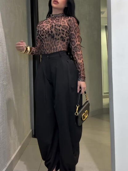 Womens Leopard Print Blouse Top